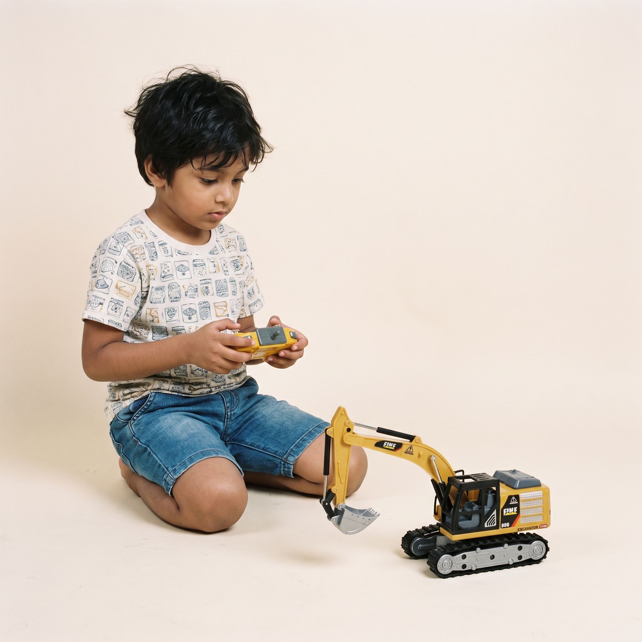 3-in-1 RC Excavator Toy Construction Truck with Alloy Bucket Rock Breaker & Grapple