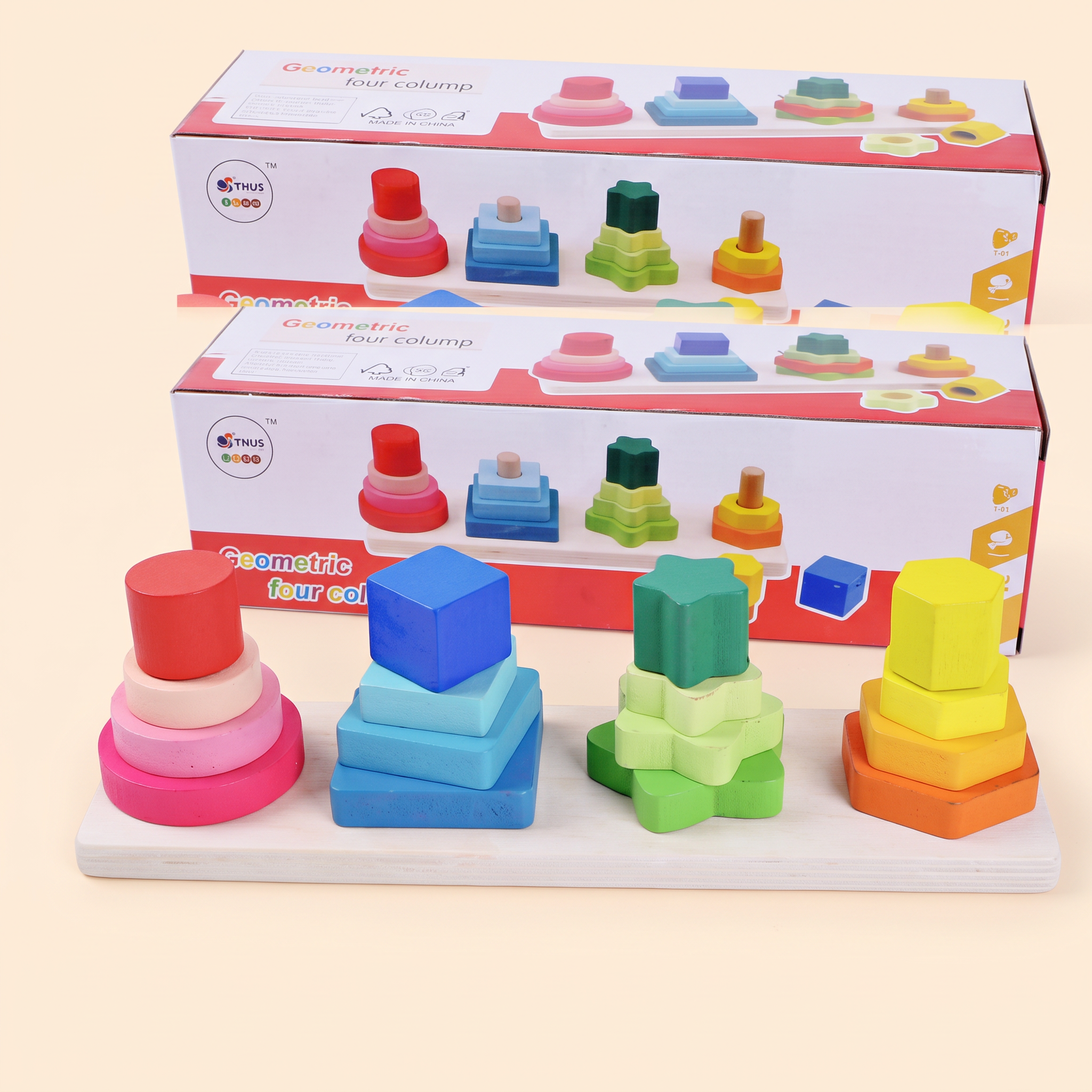 Wooden Geometric Four Column for Kids