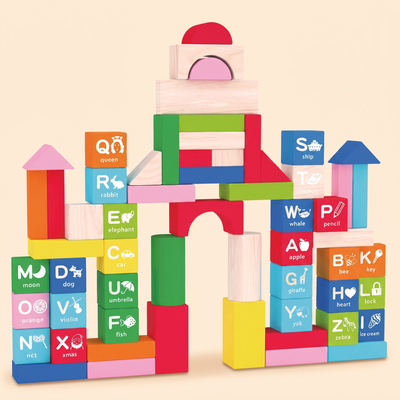 R for Rabbit Wooden Alphabet Colorful 60 Blocks