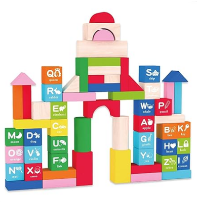 R for Rabbit Wooden Alphabet Colorful 60 Blocks