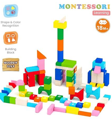 R for Rabbit Wooden Alphabet Colorful 60 Blocks
