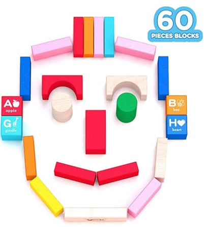 R for Rabbit Wooden Alphabet Colorful 60 Blocks view 3