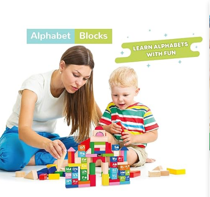 R for Rabbit Wooden Alphabet Colorful 60 Blocks view 4