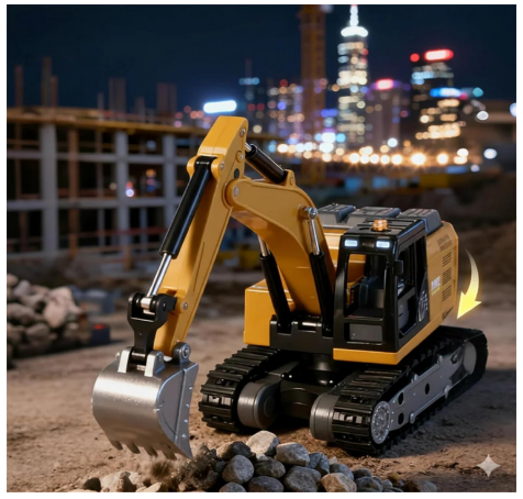 3-in-1 RC Excavator Toy Construction Truck with Alloy Bucket Rock Breaker & Grapple view 2