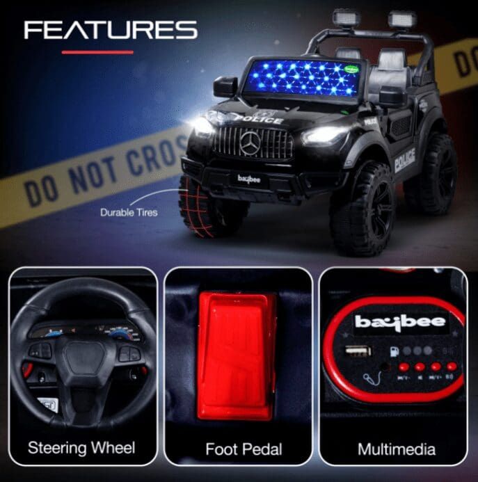 Baybee Kids Battery Operated Police Jeep - Black view 5