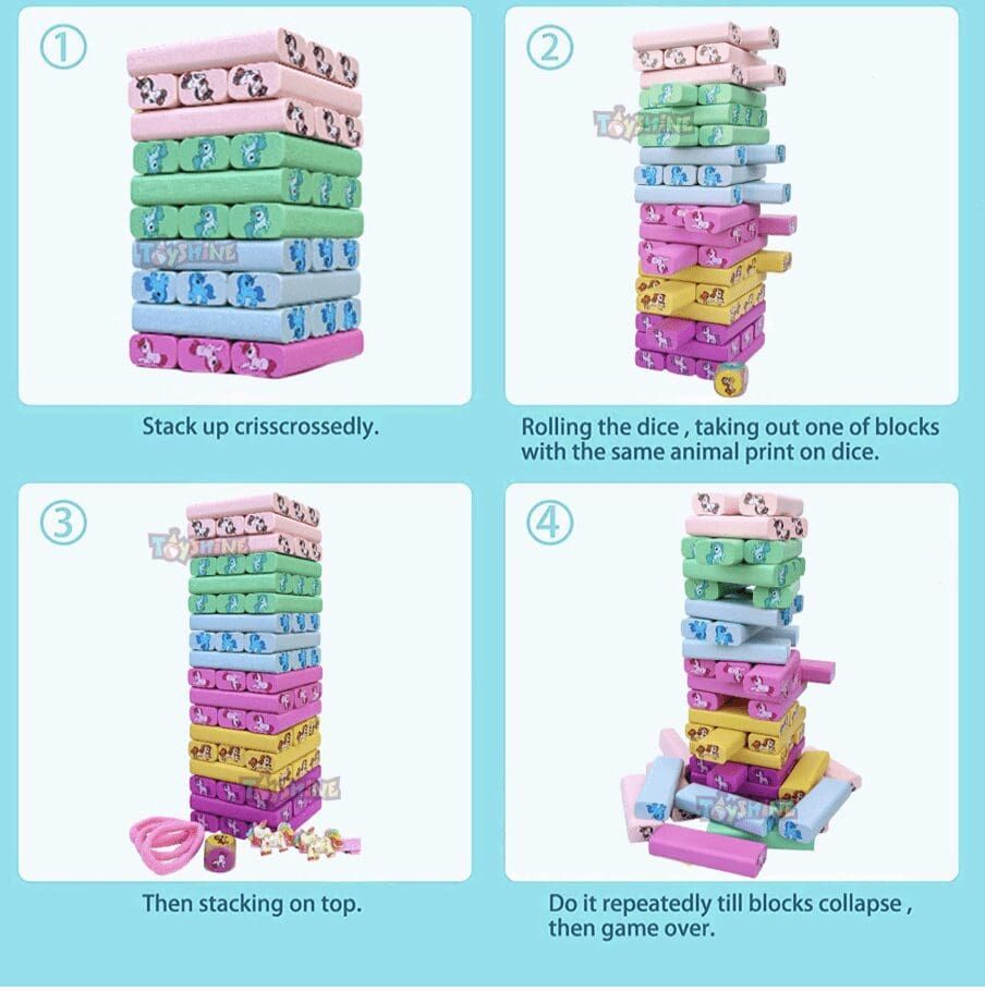 Jenga Unicorn Colourful Blocks view 4
