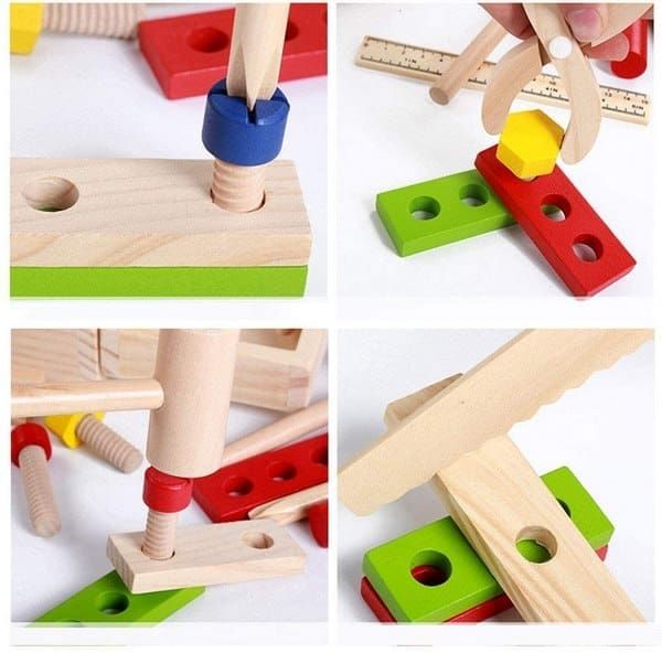 Wooden Toy Simulation Disassembly Tool Box